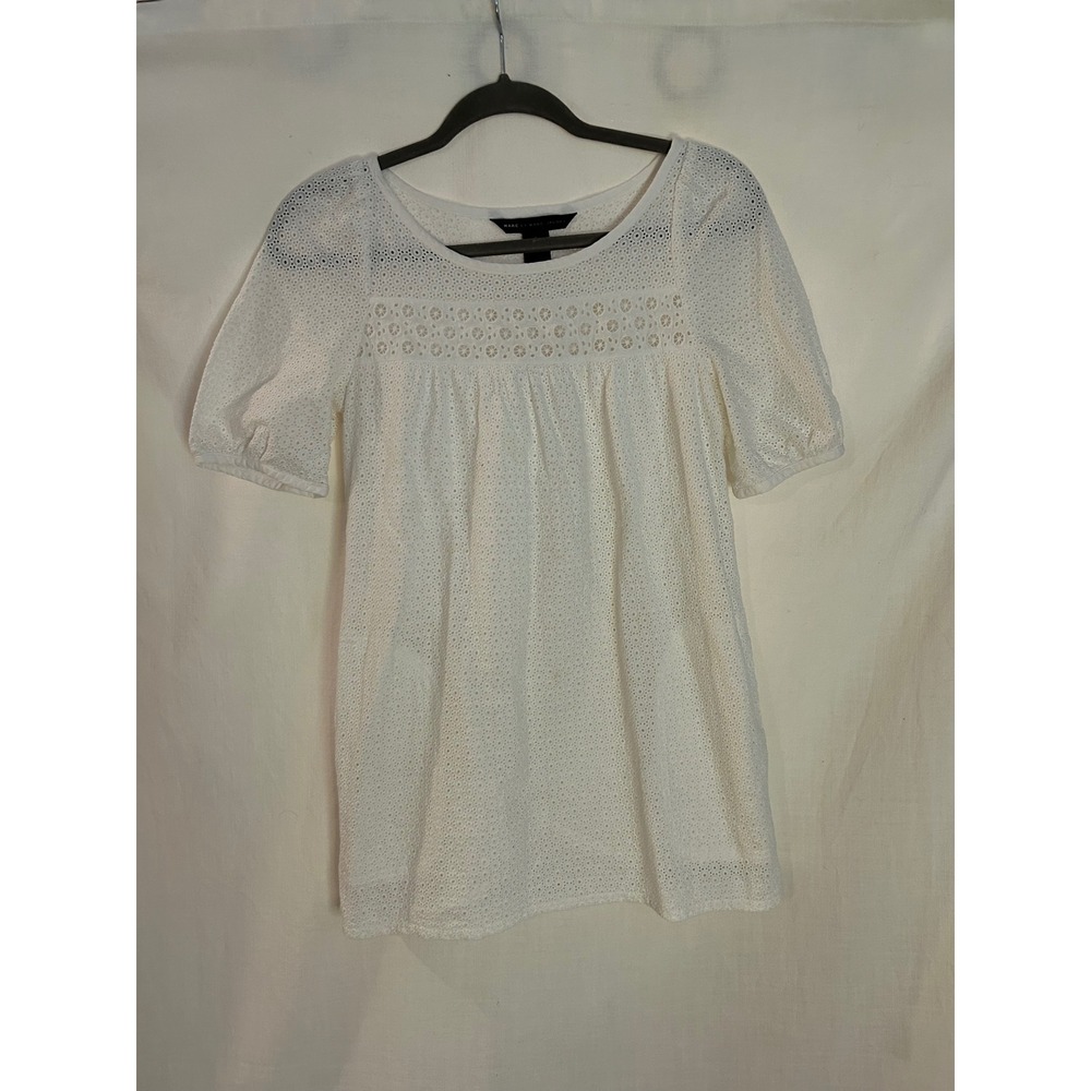 Marc by Marc Jacobs White Eyelet Lace Puff Sleeve Mini Dress Blouse Top Size 6
